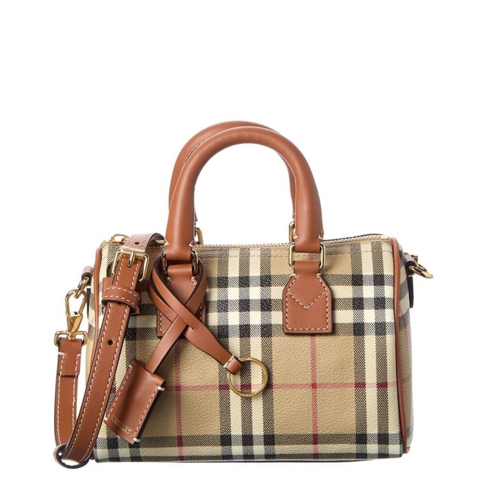 Burberry Mini Check Leather Shoulder Bag, Beige